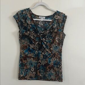 Vintage Dressbarn Y2K Babydoll Top Ruffle Paisley‎ Floral Earthy Fairy L McBling